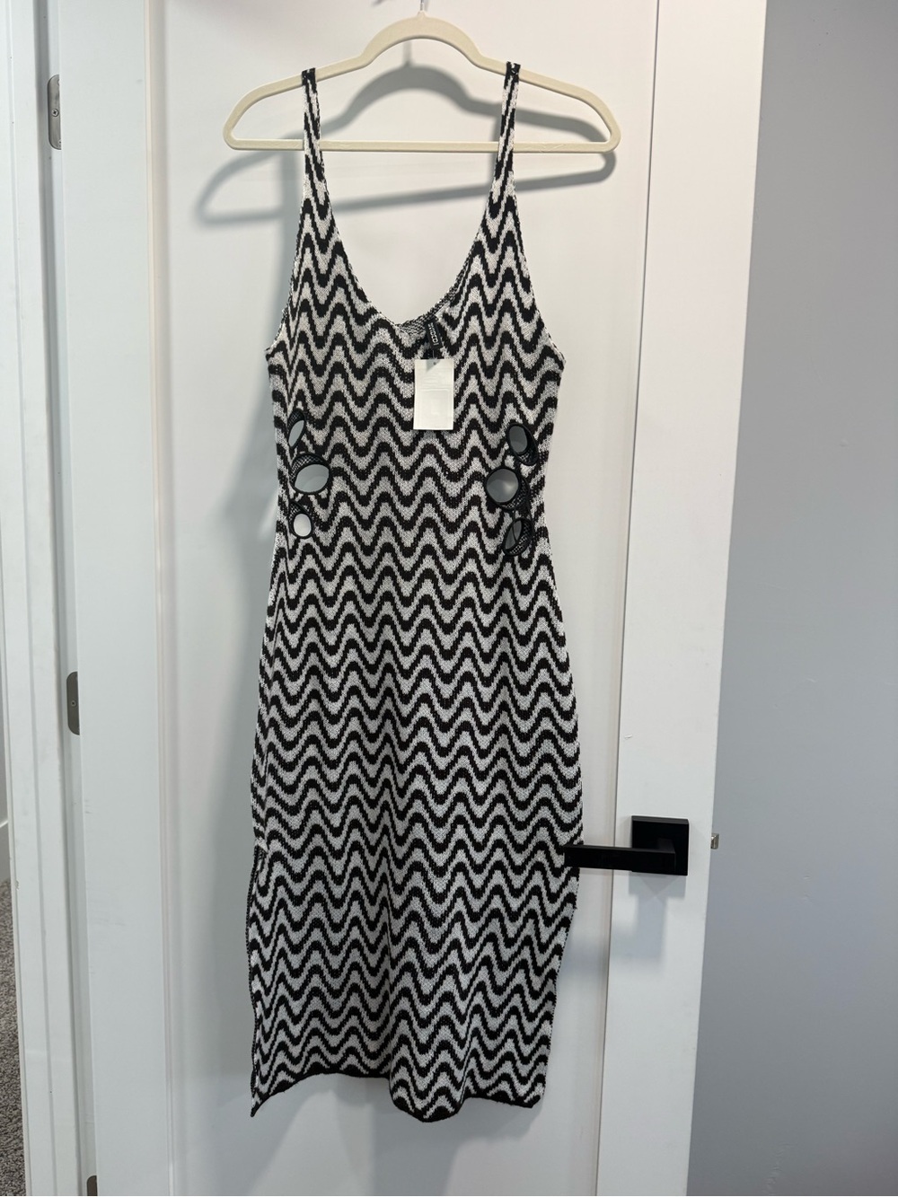 Divided Black and White Zigzag Midi Slip Dress
